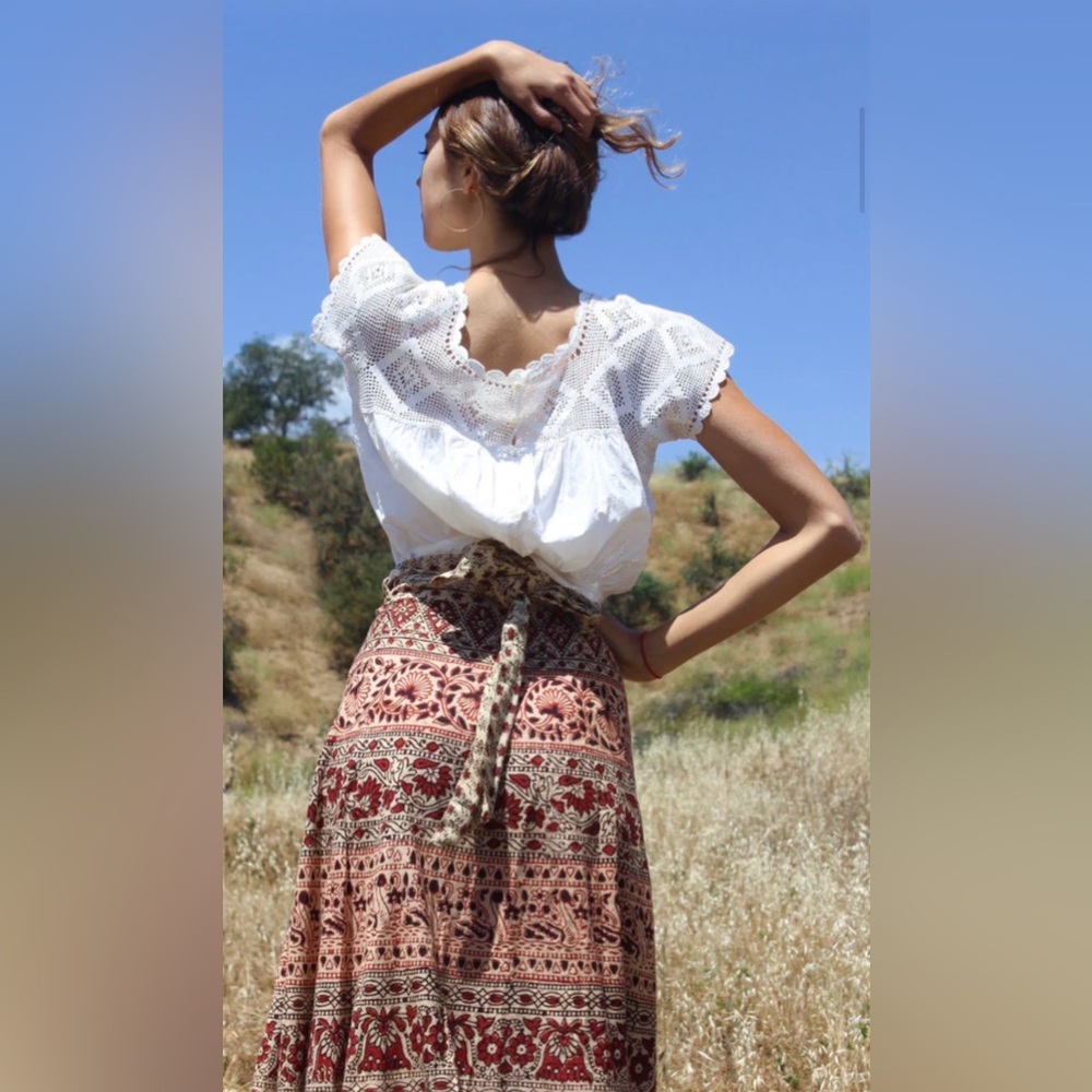 Vintage Made in India Boho Elephant Print Wrap Maxi Skirt OS - Picture 8 of 10